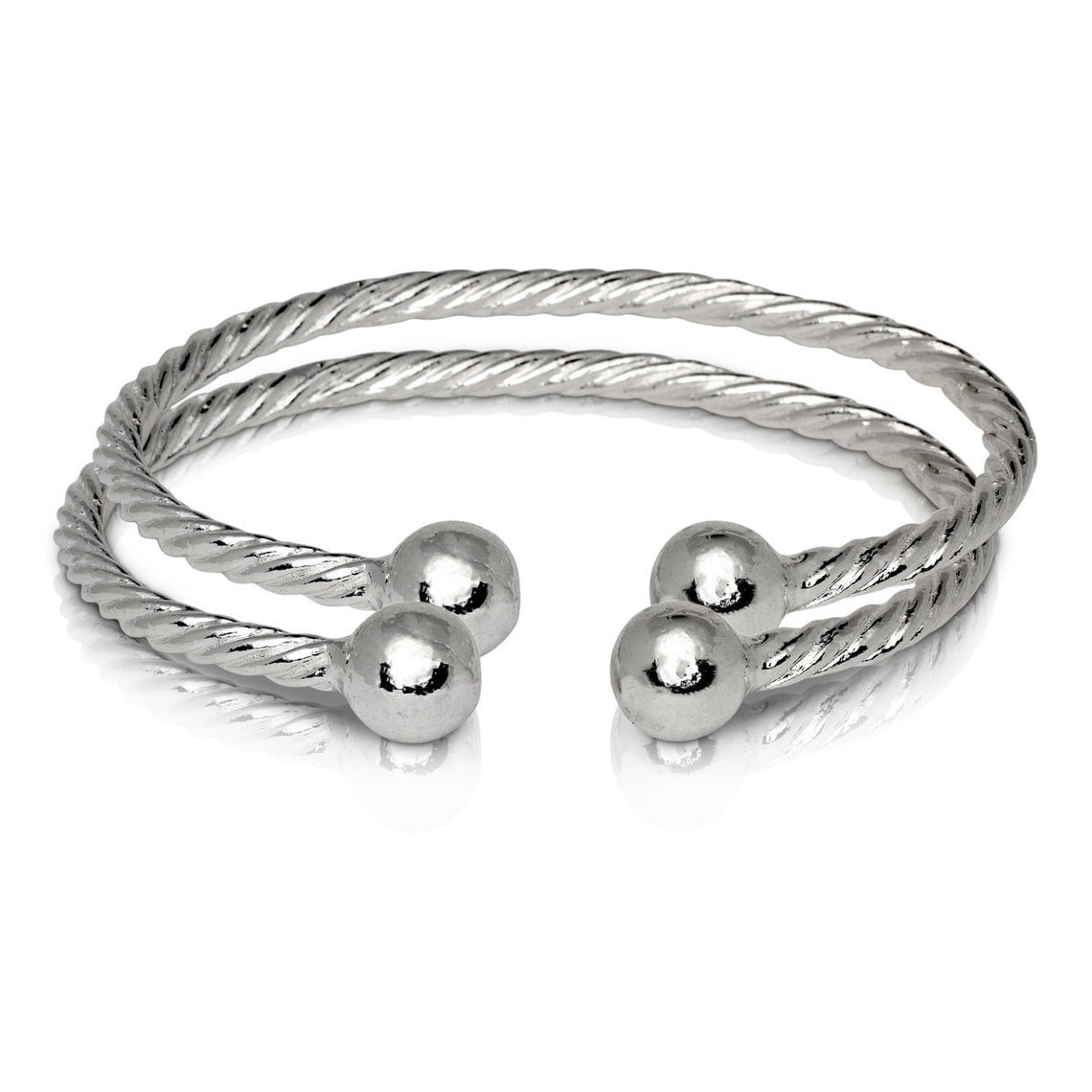 Pair Ridged Ball .925 Sterling Silver West Indian Bangles 