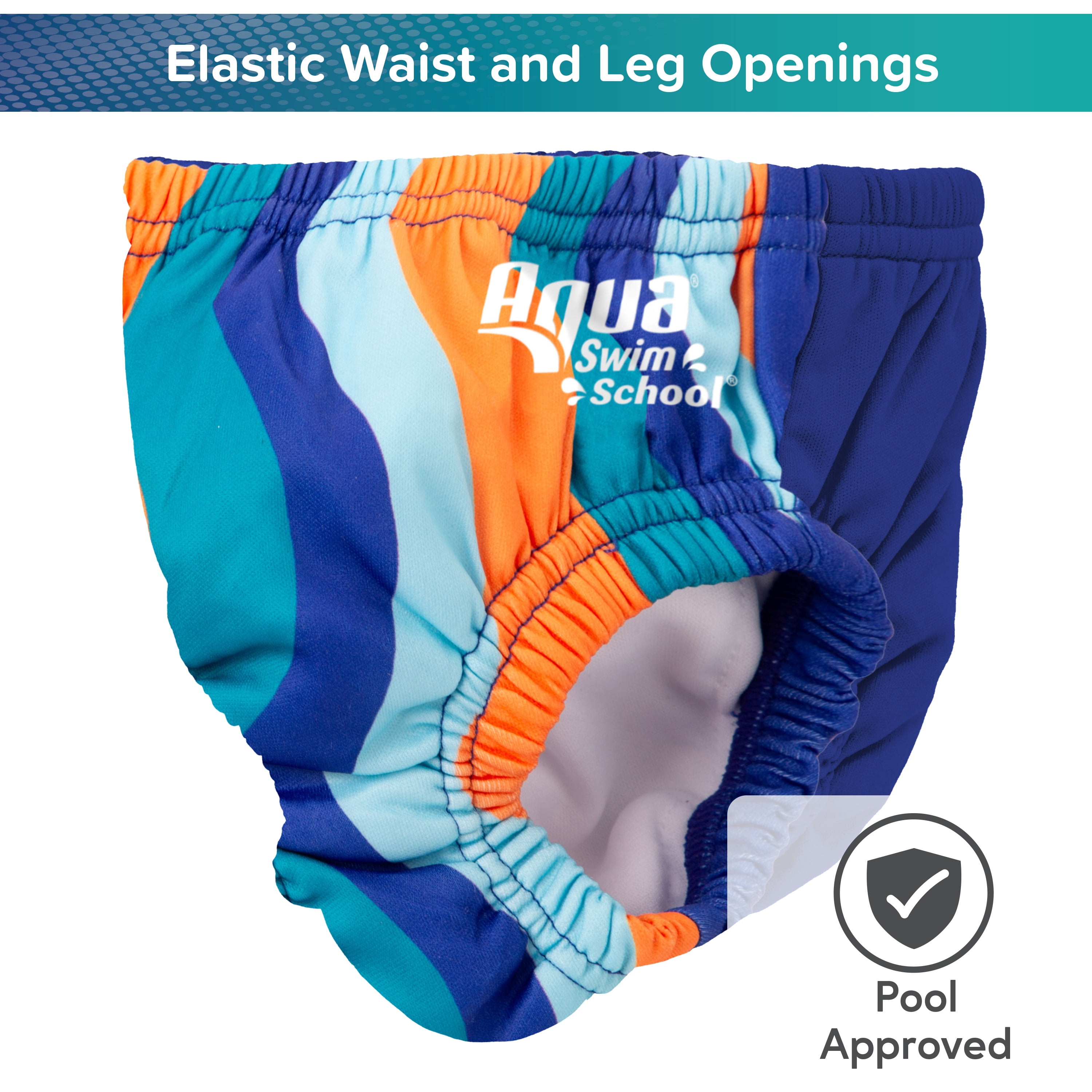 Aqua SwimSchool Reusable Polyester Swim Diaper for Infants 6-18 Months, 16-28 lbs, Blue Multicolor