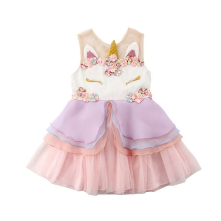 Baby Party Dresses - Fashion Toddler Newborn Baby Girls Unicorn Flower Party Dress Princess Wedding Bridesmaid Tutu Tulle Dresses 0-1 Years