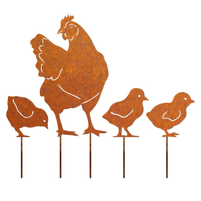 Bgsha Set of 4 Rustic Chicken Ground Stakes for Garden Flower Bed Decoration