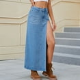 thumbnail image 2 of ZVNAΖH Jean Skirts for Women Denim Skirt Long Solid Color Elastic Waist Split Cowboy Skirt, 2 of 7
