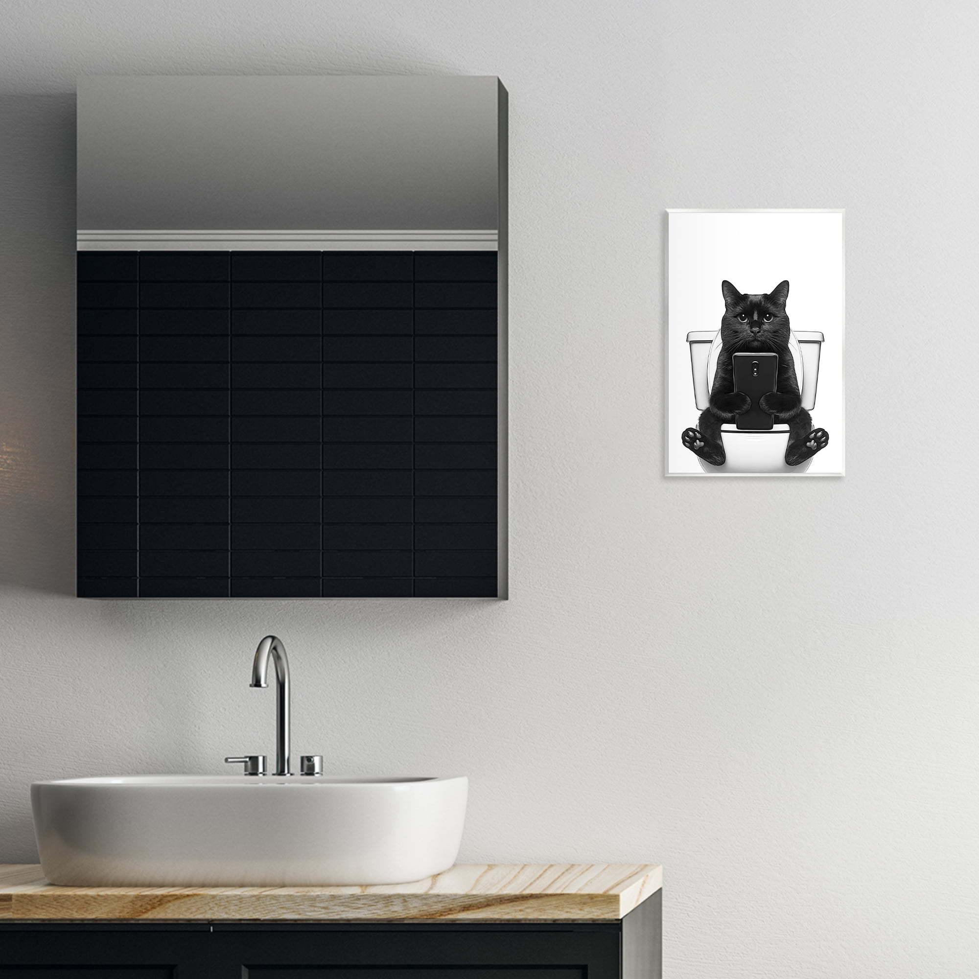 Stupell Industries Cat Texting on Toilet Typography Painting Unframed Art Print Wall Art, 10 x 15