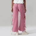 thumbnail image 4 of Dpytoraw Little Girls Kids Wide Leg Gingham Pants Elastic High Waist Side Tie Loose Fit Plaid Trouser Lace Up Pants Girls Solid Color Leggings Size 9-10 Years, 4 of 4