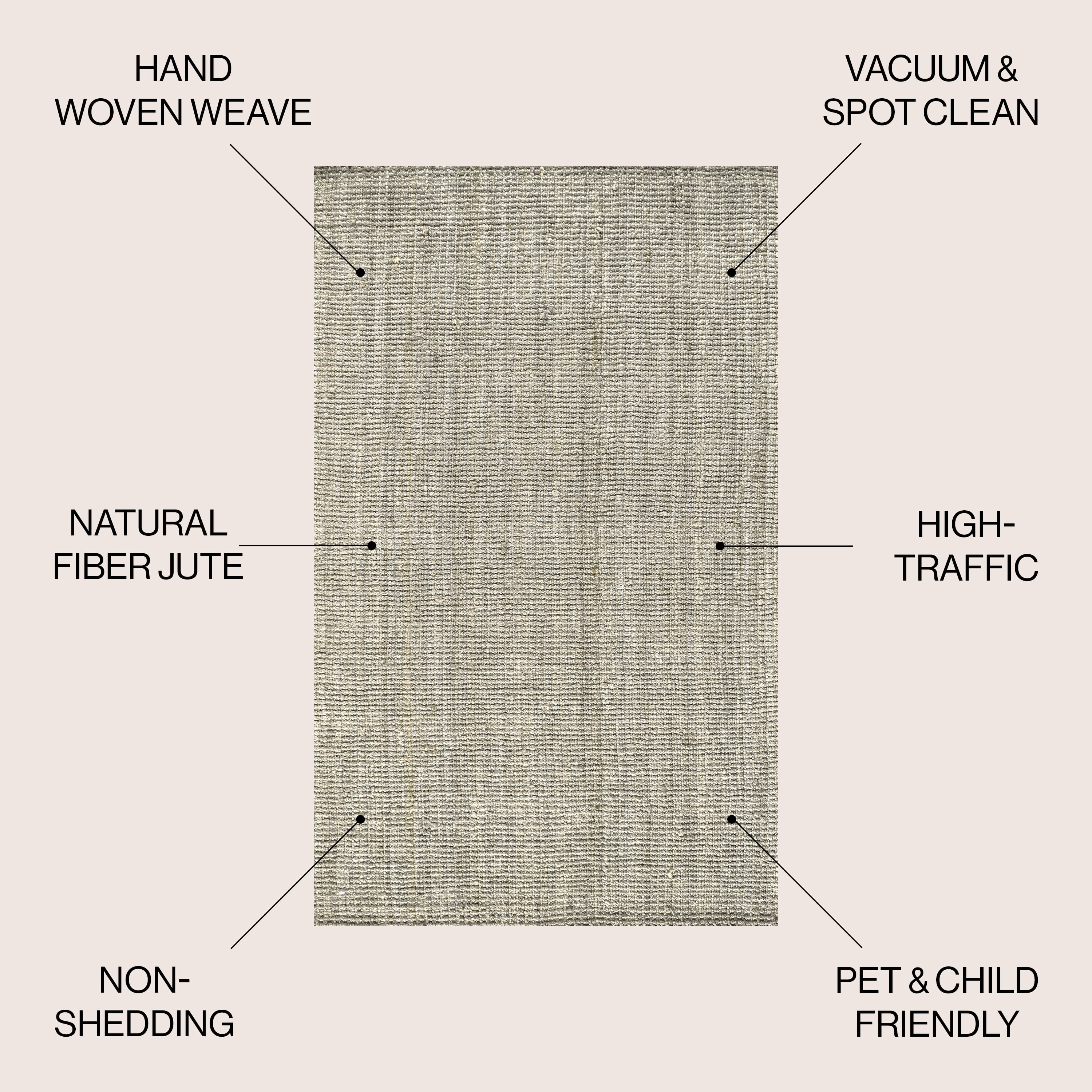 JONATHAN Y NATURAL FIBER 9' Square Area Rug, Pata Hand Woven Chunky Jute - Gray, NRF102C-9SQ