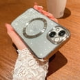 thumbnail image 5 of Compatible with iPhone 13  Glitter Case, Luxury Plating Cute Bling Clear Phone Case, Compatible with MagSafe for Women Girls with Camera Protector Back Cover - Silver, 5 of 6