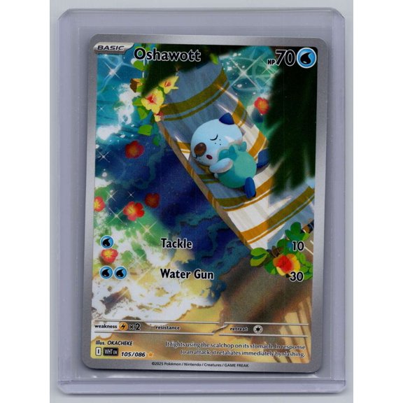 Collectible 2025 White Flare Oshawott Secret Rare #105/86 Pokemon TCG Card English