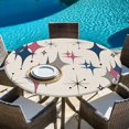 thumbnail image 6 of Red Blue Diamond Round Tablecloth, Fitted Table Cover with Elastic for 55"-60" Round Tables, Modern Geometric Middle Century Beige Table Cloth Outdoor Indoor Dinning Party Waterproof Tablecloths, 6 of 7