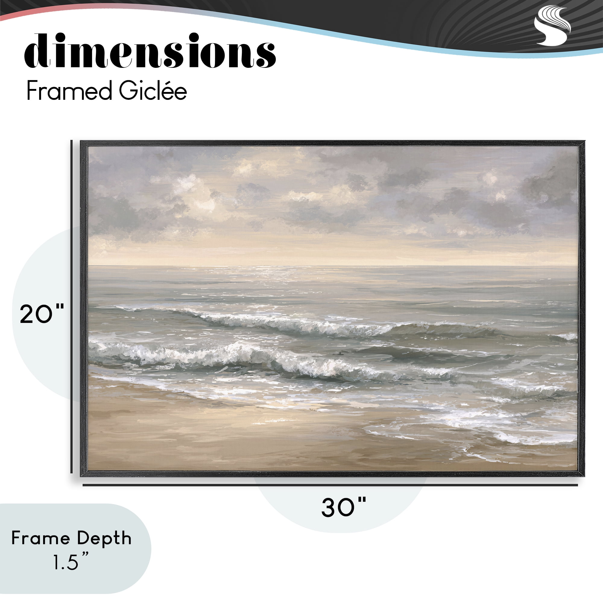 Stupell Industries Soft Rolling Beach Waves Black Framed Giclee Art, design by Jacky Ngan
