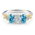 thumbnail image 2 of Gem Stone King 925 Silver and 10K Yellow Gold Lab Grown Diamond and Swiss Blue Topaz Engagement Ring for Women | 1.52 Cttw | Oval 6X4MM | Gemstone April Birthstone | Size 7, 2 of 4