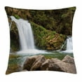 thumbnail image 1 of Waterfall Decor Throw Pillow Cushion Cover, Mother and Baby Waterfalls by the Mountain Side with moss on Rocks, Decorative Square Accent Pillow Case, 20 X 20 Inches, Green and Brown, by Ambesonne, 1 of 2
