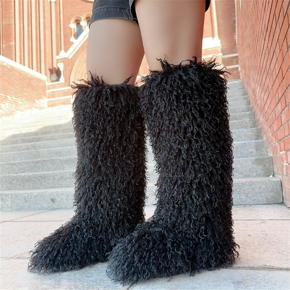 Women's Winter Faux Mongolian Fur Knee High Snow Boots-Warm Fashionable Solid Boots