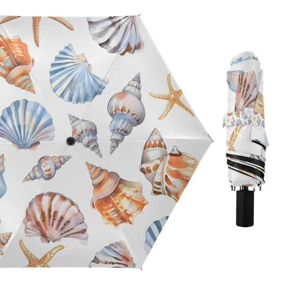 Beautiful Sea Shell Compact Sun Umbrella Windproof Travel Umbrellas for Rain Strong Portable UV Protection