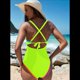 thumbnail image 4 of Traje de Baño de una Pieza para Mujer 2025 con Control de Abdomen, Diseño de Bloques de Color Neón, Cuello en V Profundo y Adelgazante Amarillo Limón S, 4 of 8