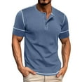thumbnail image 1 of YDLCAFD Male Spring Short Sleeve Solid Color Letter Stripe Stitching Short Sleeve Top, 1 of 9