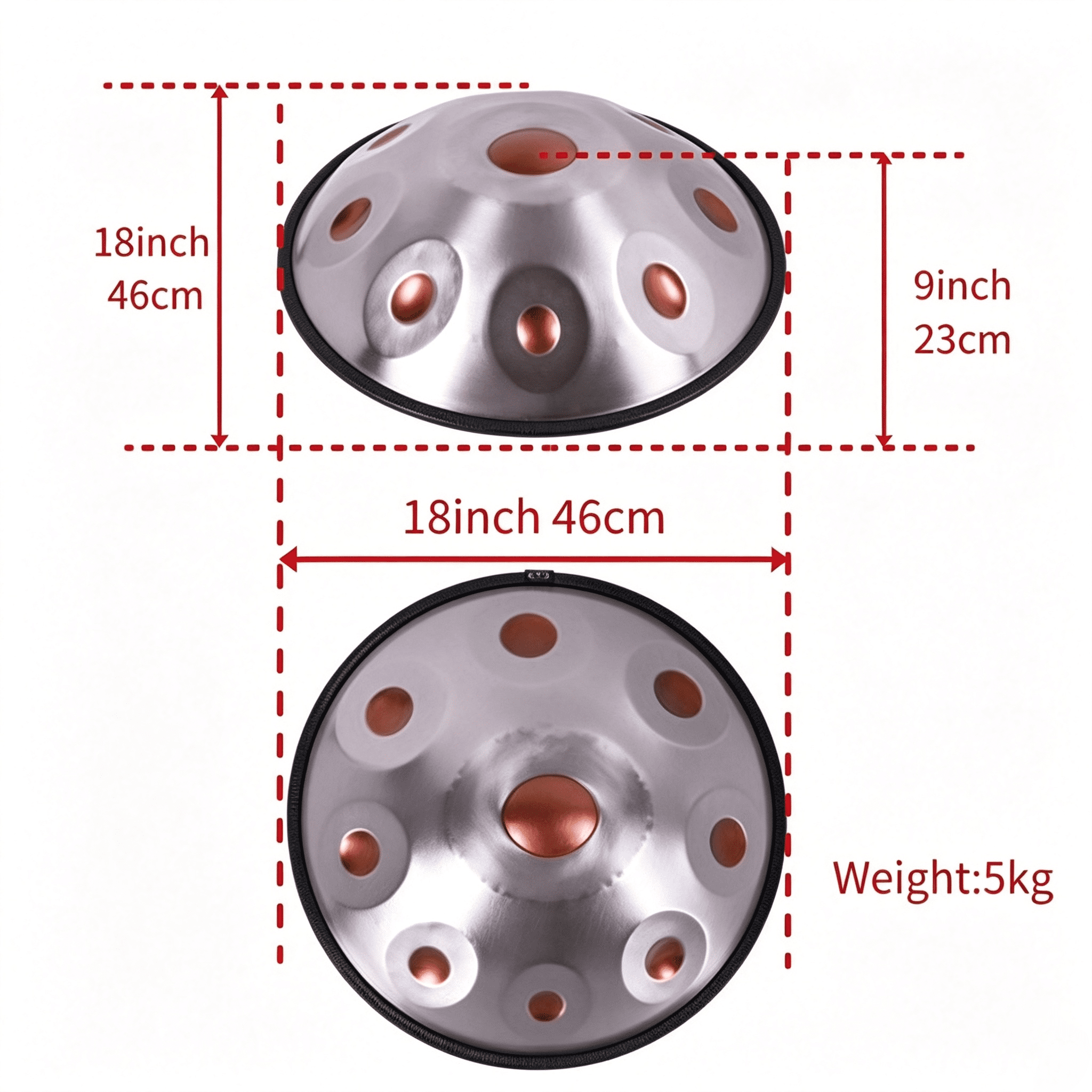 9 Notes Gold Solid Color Handpan Drum Steel Percussion Instrument