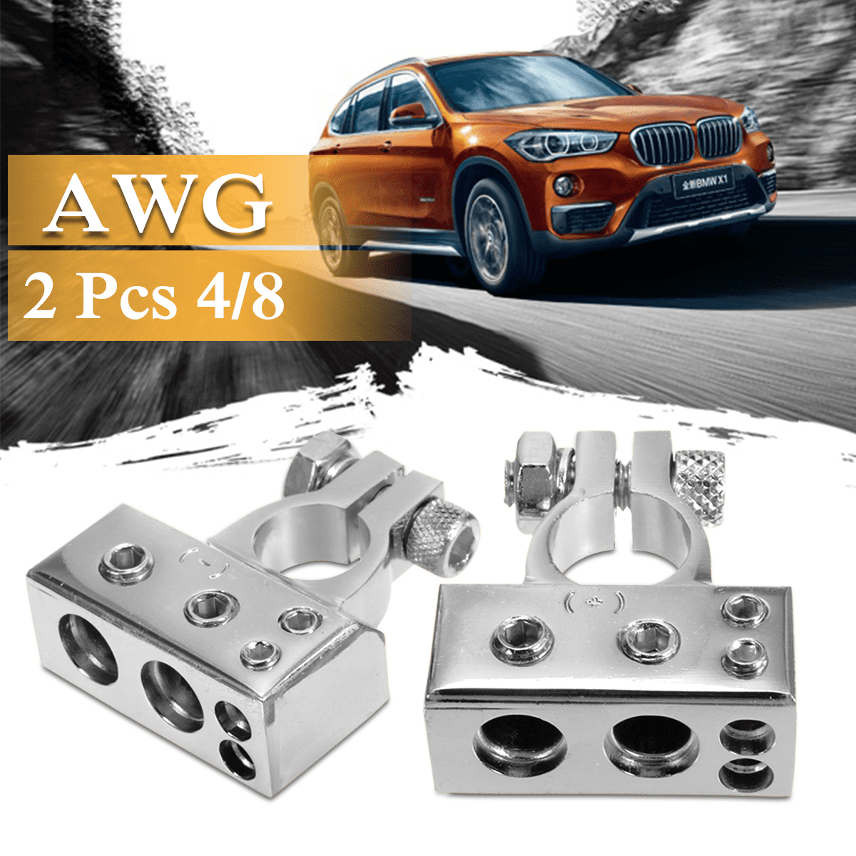 Pair 4/8 Awg Car Positive Negative Battery Terminal