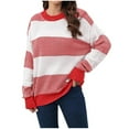 thumbnail image 1 of Knitted Tops Women Sweaters for Women Fall Color Block Stripe Long Sleeve Ribbed Knit Sweater Loose Crew Neck Soft Pullover Winter Clothes S-34 Red-a M, 1 of 8