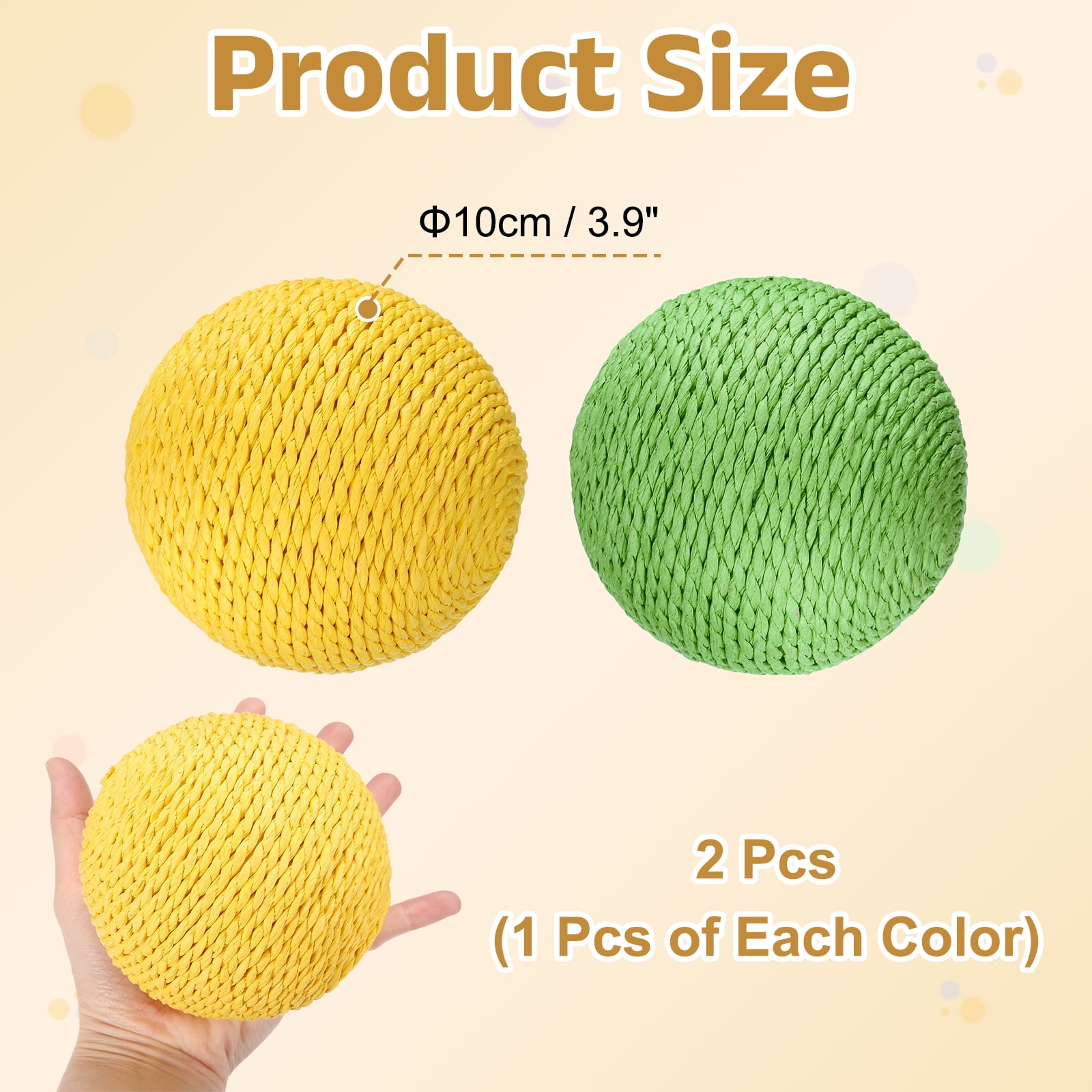 Uxcell Cat Toy Ball, Interactive Natural Cat Scratching Balls Sisal Cat Ball Toy ( Sisal, 2Pcs, 3.9Inch, Lemon Yellow/Light Green ) for Kittens Pet Enrichment Training Play Indoor Exercise Fun