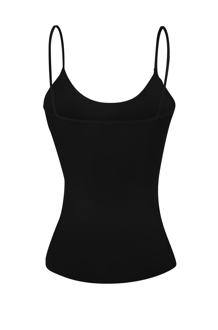 T Back Cami with Built in Bra Support - Black (Cotton) - Shakti Shanti