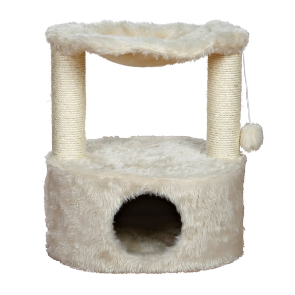 TRIXIE Baza Grande Plush & Sisal 24" Cat Tree, Cat Condo and Hammock, Cat Toy, Cream