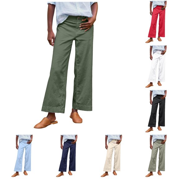 Tanghaowl Women's Pants, Pants Women High Waisted Flare Wide Leg Capri Work Business Casual Ankle With Pockets Army Green XXL