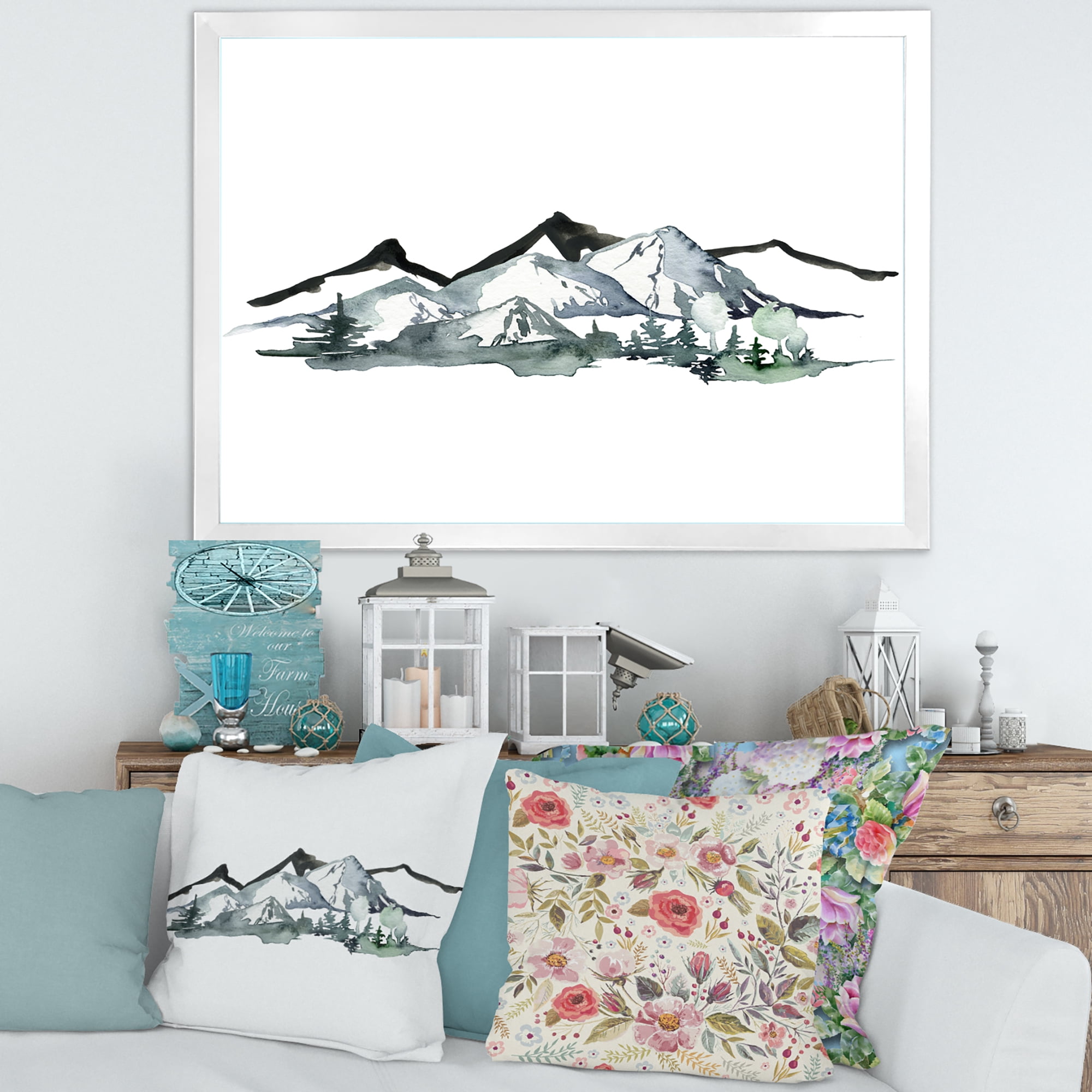 Designart 'Minimalistic Fir Forest and Winter Mountains I' Modern Framed Art Print