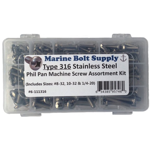 Type 316 Stainless Steel Phillips Pan Machine Screw Kit Marine Bolt Supply 6-111316