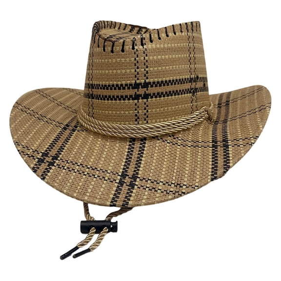Ceisia Men's Summer Cowboy Hat Embossed Breathable Wide Brim Sun Hat Adjustable UV Protection Beach Cap Gifts for Father