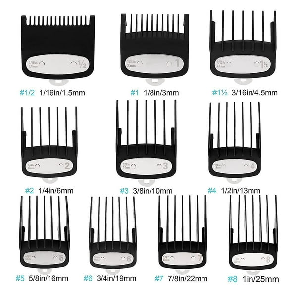 Clipper Guards Guías de corte para Wahl Clipper con clip de metal de 1/16 pulgadas a 1 pulgada (1.5-25 mm) se adapta a todas las cortadoras Wahl de tamaño completo Paquete de 10 negro esquí esquí Gafas de esquí