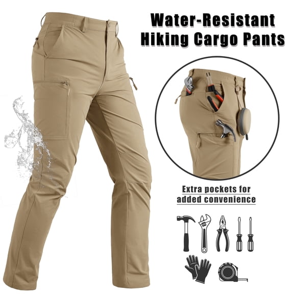 KEFITEVD Men's Tactical Cargo Pants Quick Dry Water Resistant Lightweight Stretch 6 Pockets Outdoor Hiking Pants,Khaki,32