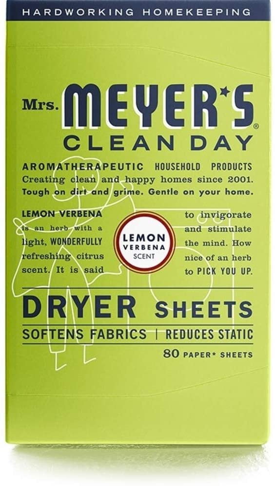 Mrs. Meyer's Clean Day Dryer Sheets, 80 Count Lemon Verbena, Pack 1