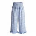 thumbnail image 4 of Karight Womens Gingham Print High Waisted Wide Leg Capri Pants Smocked Waist Ruffle Hem Pocketed Pants, 4 of 4