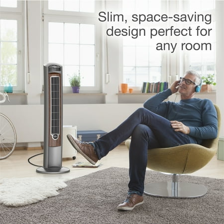 Lasko Wind Curve 42" 3-Speed Oscillating Ionizer Remote Controlled Tower, Gray/Brown, 2554