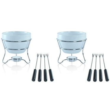 Yumchikel Chocolate Fondue Pot set of 2 Butter warmer Bowl Set with 4 Dipping Forks & Tea Light Holder – For the Perfect Melted, Chocolate & Cheese Serving fondue set valentines day gifts