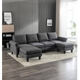 thumbnail image 4 of Modular Sectional Sofa, Chenille Fabric U Shaped Couch with Ottomans & Soft Sponges, Reversible Comfy Sectional Couches for Living Room, Charcoal Grey, 4 of 9