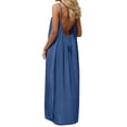thumbnail image 6 of Women Backless Cami Dress, Summer Casual Sleeveless House Lounge Dresses, Spaghetti Strap Flowy Long Beach Sundress with Back Tie (Navy,S), 6 of 9