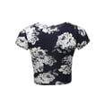 thumbnail image 3 of A2Y Women's Basic Solid Printed Scoop Neck Cap Sleeve Fitted Crop Rayon Top Tee Shirt Navy White XL, 3 of 3