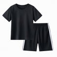 thumbnail image 4 of TOWED22 Boys Clothes Summer Athletic Outfit Set Short Sleeve Letter Print T-Shirt + Shorts 2 Pieces Set Black,4-5 Y, 4 of 4