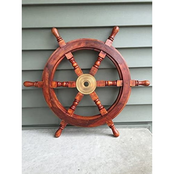Nagina International Ships Wheel - 24" Wood and Brass Nautical Ships Wheel - Nautical Decor, Boat Decor, Beach Decor