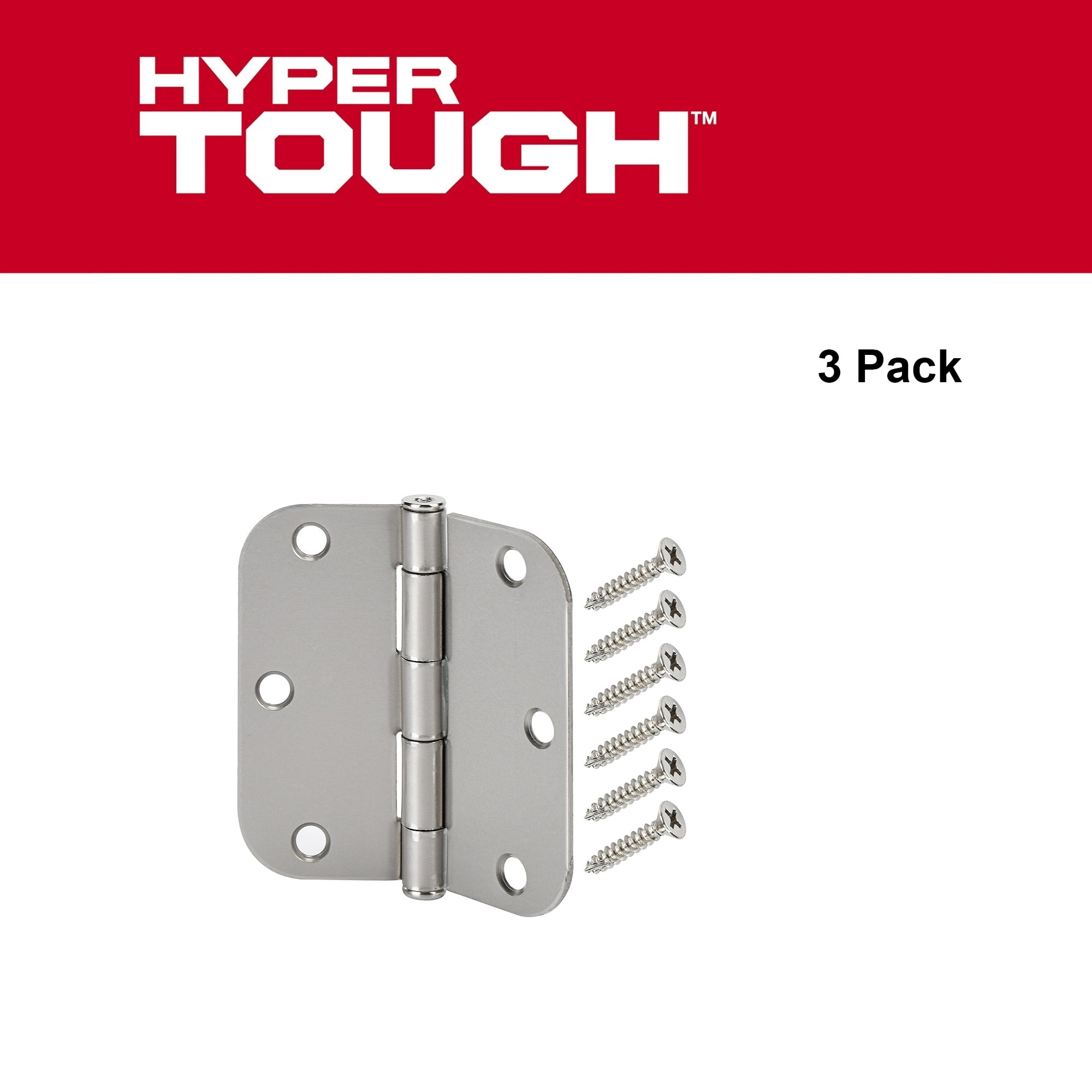 (3 pack) Hyper Tough 3-1/2 in. x 5/8 in. Satin Nickel Squeak-Free Door Hinge, 3-Pack