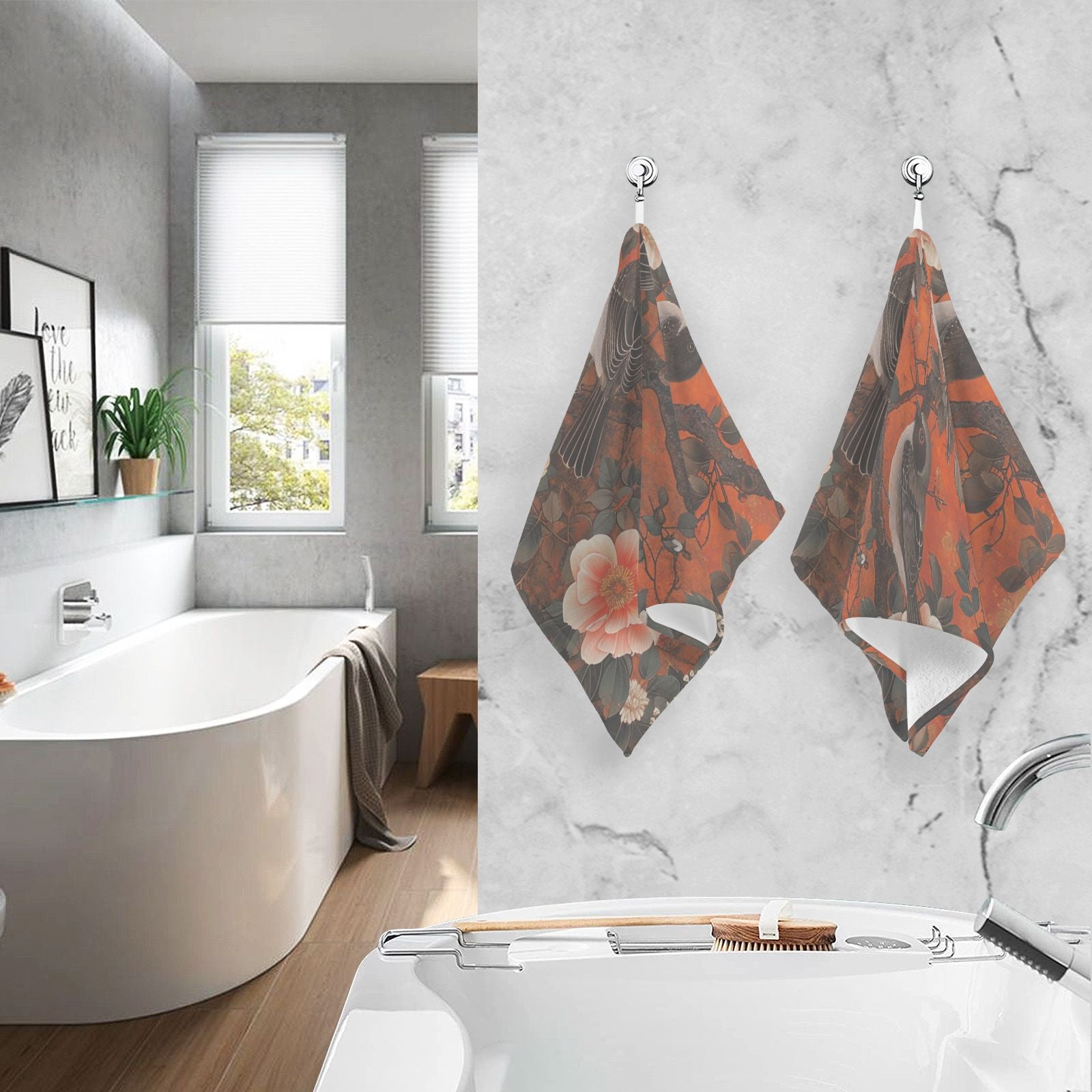 Flowers with Birds Hand Towels Cotton Bath Towels Large Face Towels Absorbent for Bathroom 2 Packs