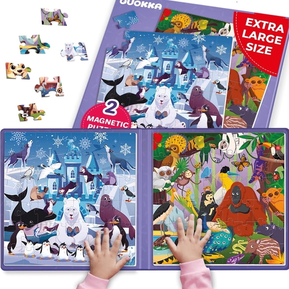 QUOKKA Magnetic Toddler Puzzles Ages 4-6 - Puzzles Games for Kids 3-5 Years Old - Polar & Jungle Animals Learning Magnet for Kids