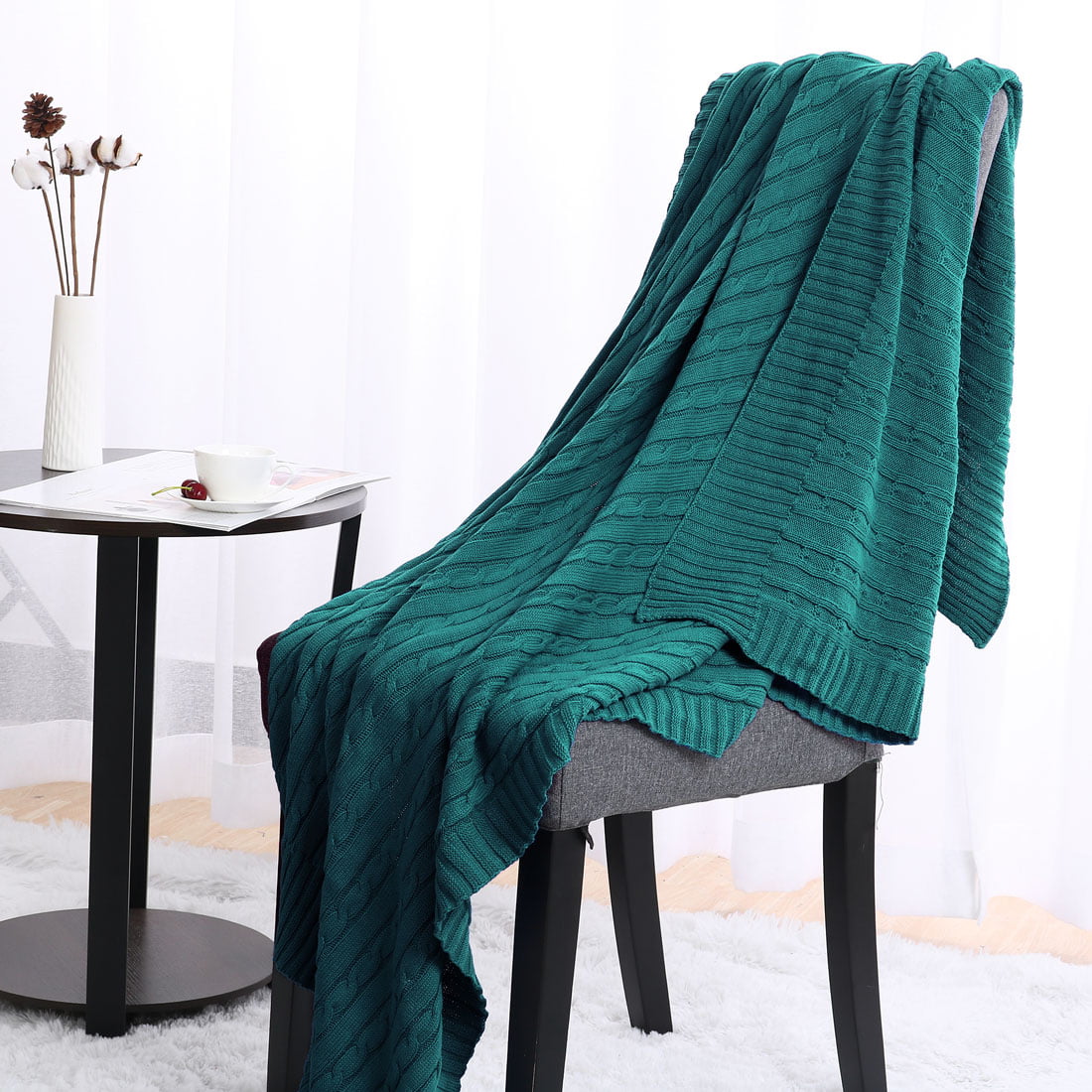 Soft Warm 100% Cotton Cable Knitted Throw For Couch Throw Blanket ,Dark ...