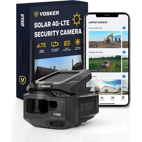 VOSKER V150 Solar-Powered LTE Cellular Security Camera, Motion-Activated, Weather-Resistant (IP65), 1080p, Mobile App