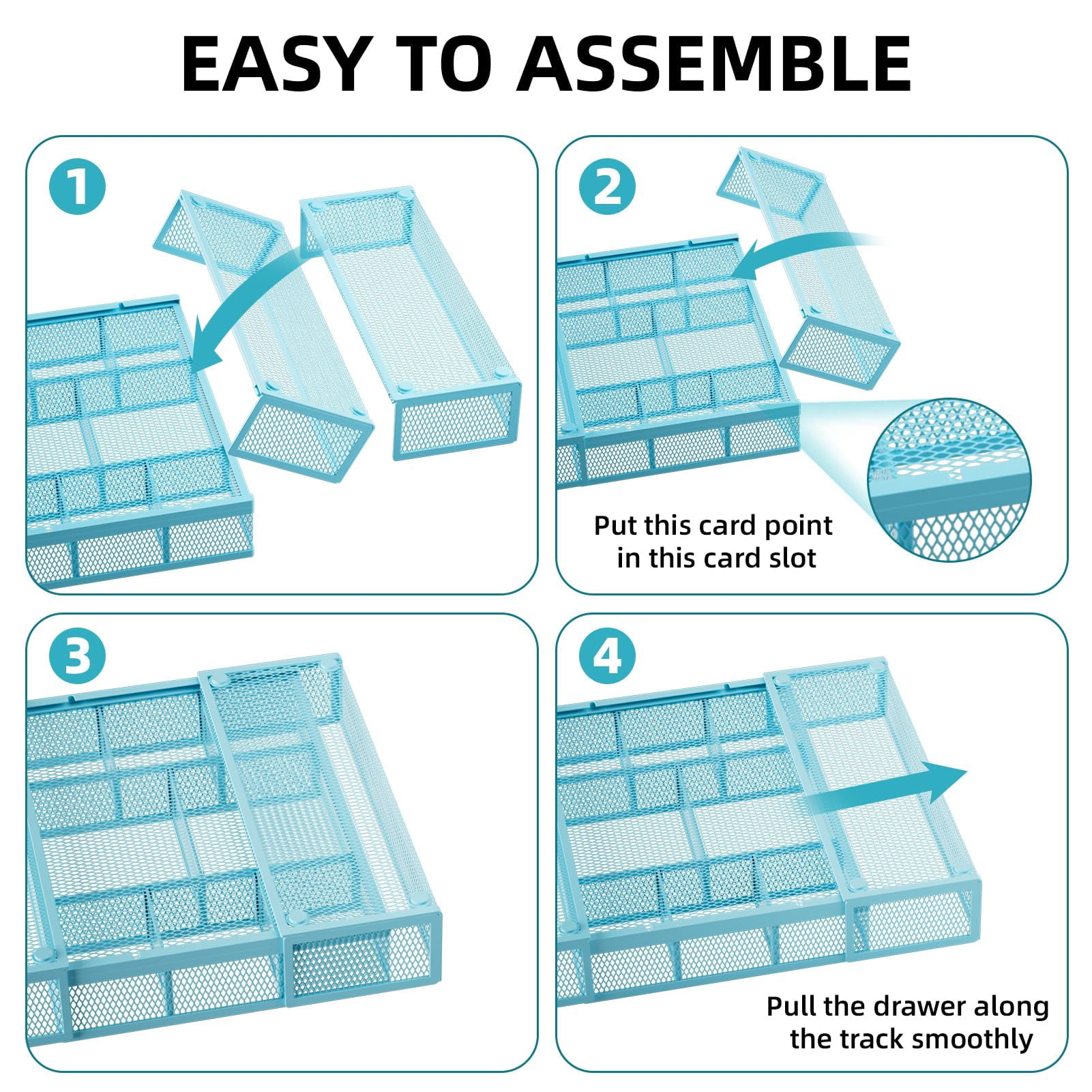 Expandable Desk Drawer Organizer  Mesh Tray With 10 Adjustable Compartments Organizers And Accessories For Office Supplies Makeup & Vanity (expandable-blue)