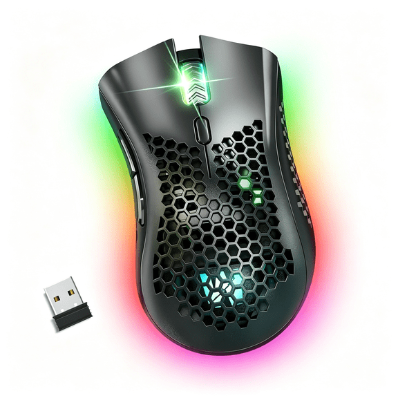 KUMEE Wireless Gaming Mouse,2.4G Usb Computer Mouse with Rgb Lighting,Honeycomb Shell,6 Buttons,Adjustable Dpi,Rechargeable Ergonomic Mouse for Pc Mac Laptop