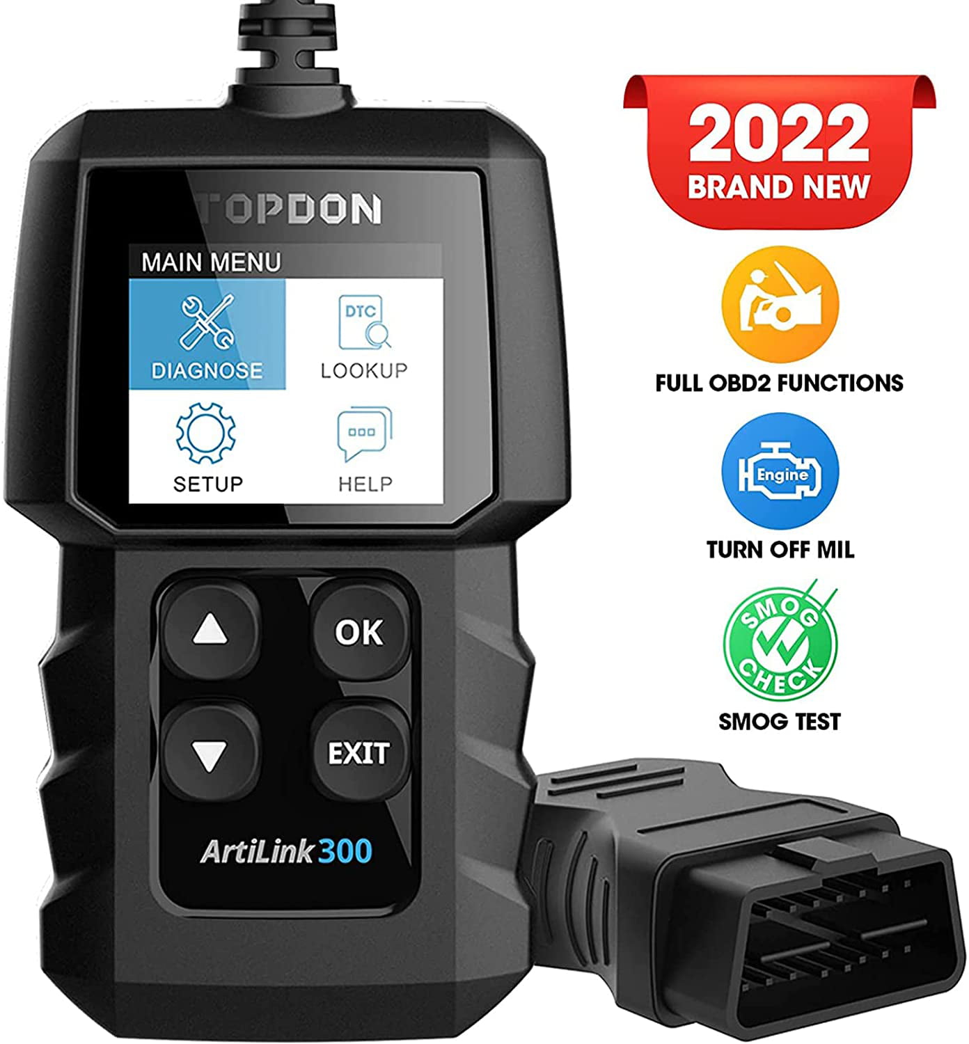 I/M Readiness O2 Sensor Monitor for Smog Test Read VIN/Data Stream Mode 6 with DTC Lookup OBD2 Scanner TOPDON AL300 Code Reader with 10 OBD2 Functions Check Engine Light Scan Tool Read/Clear Codes