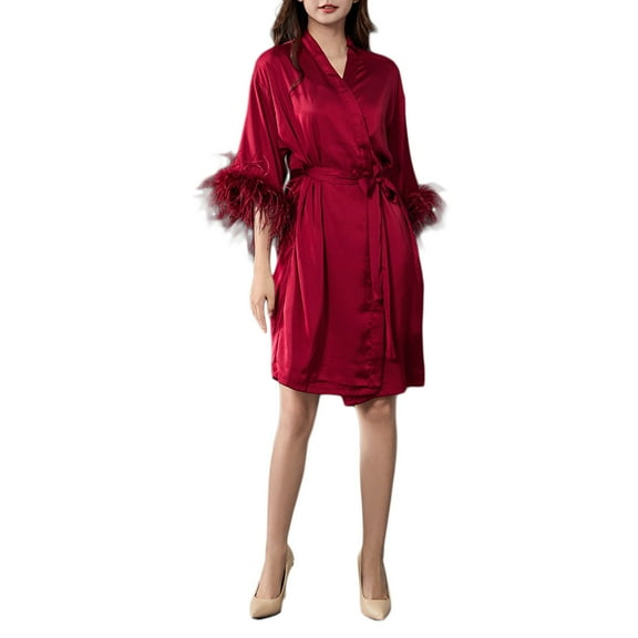 Lilgiuy Women's Home Homewear Wear Pajamas Feather Charming Long Sleeve Nightgowns for Christmas Halloween