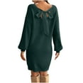 thumbnail image 2 of BLTIBY Womens Long Sleeve Sweater Dress V Neck Loose Fit Ribbed Bow Knit Pullover Mini Dress Fall Outfits Green M, 2 of 8