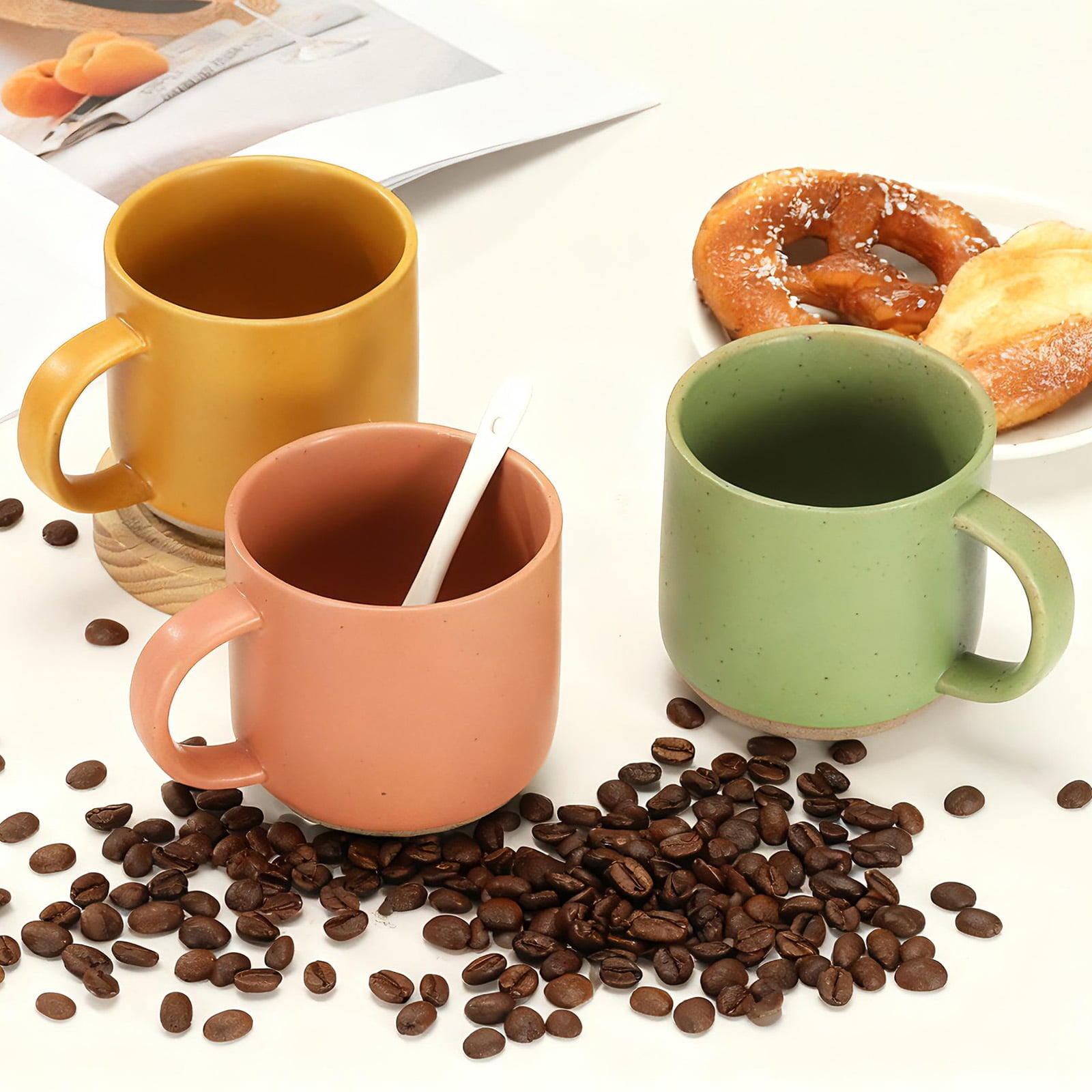 Uxcell Handmade Vintage Espresso Cups, 12 oz Ceramic Coffee Mug Stoneware Tea Cup with Handle Dishwasher and Microwave Safe for Latte Cappuccino Milk Office Home Gifts, Yellow